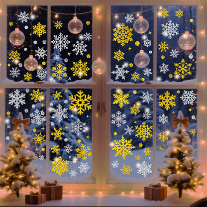 Christmas Window Clings ¨C Snowflakes Static Stickers in Gold and Silver for Holiday Decorations Style 3