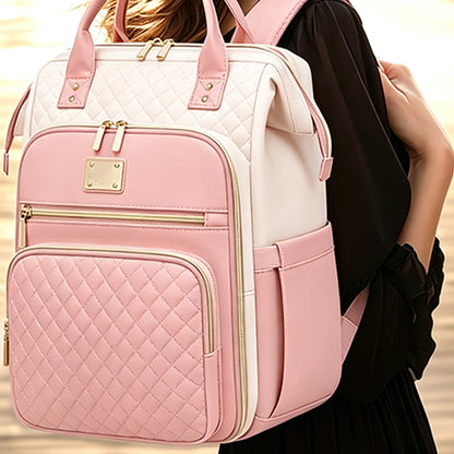 2-in-1 Laptop Backpack with Lunch Bag-Pink