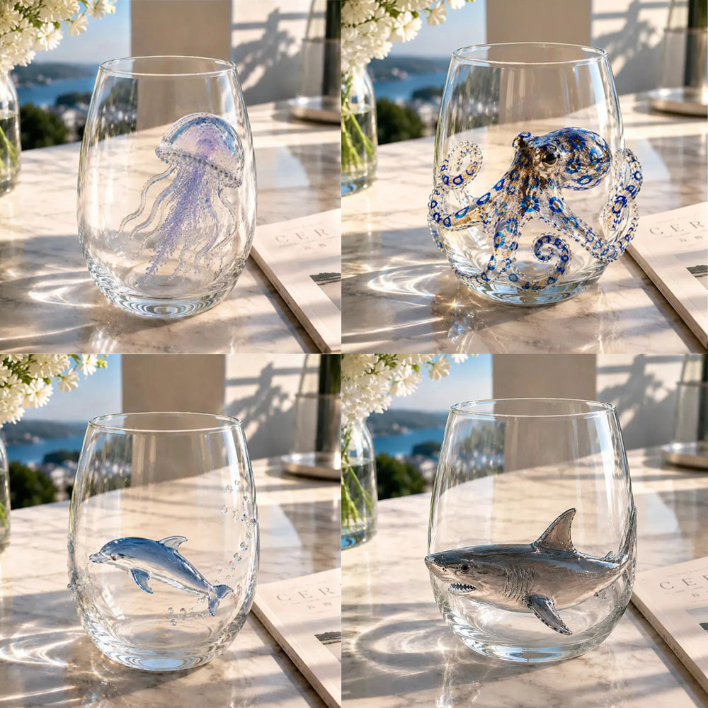 5 Piece 3D Ocean Animal Glass 350ml Borosilicate Wine Glass