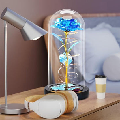 Eternal Rose Night Light in Glass Dome with LED for Bedroom Home Decor Blue