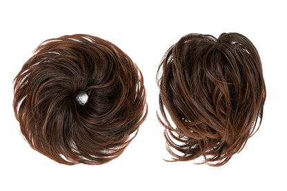 20CM High-Temperature Fiber Natural Messy Bun Scrunchy Thick Messy Bun Hair Piece-Black To light Auburn