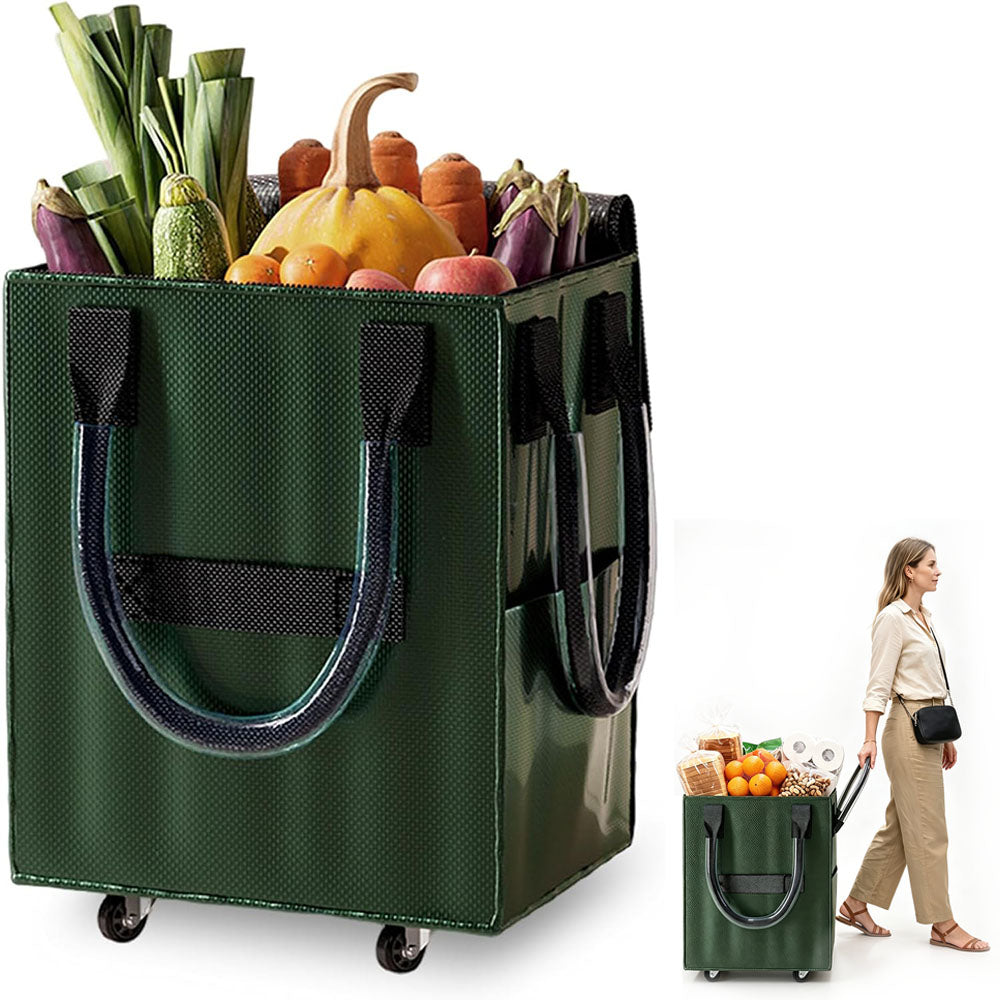 Reusable Grocery Bag Foldable Rolling Shopping Tote Bag - Green