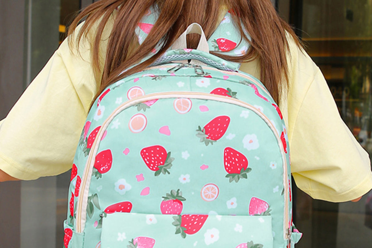 3Pcs Set Kids Backpack With Lunch Bag Pencil Bag Nylon Lightweight School Backpack-Light Green