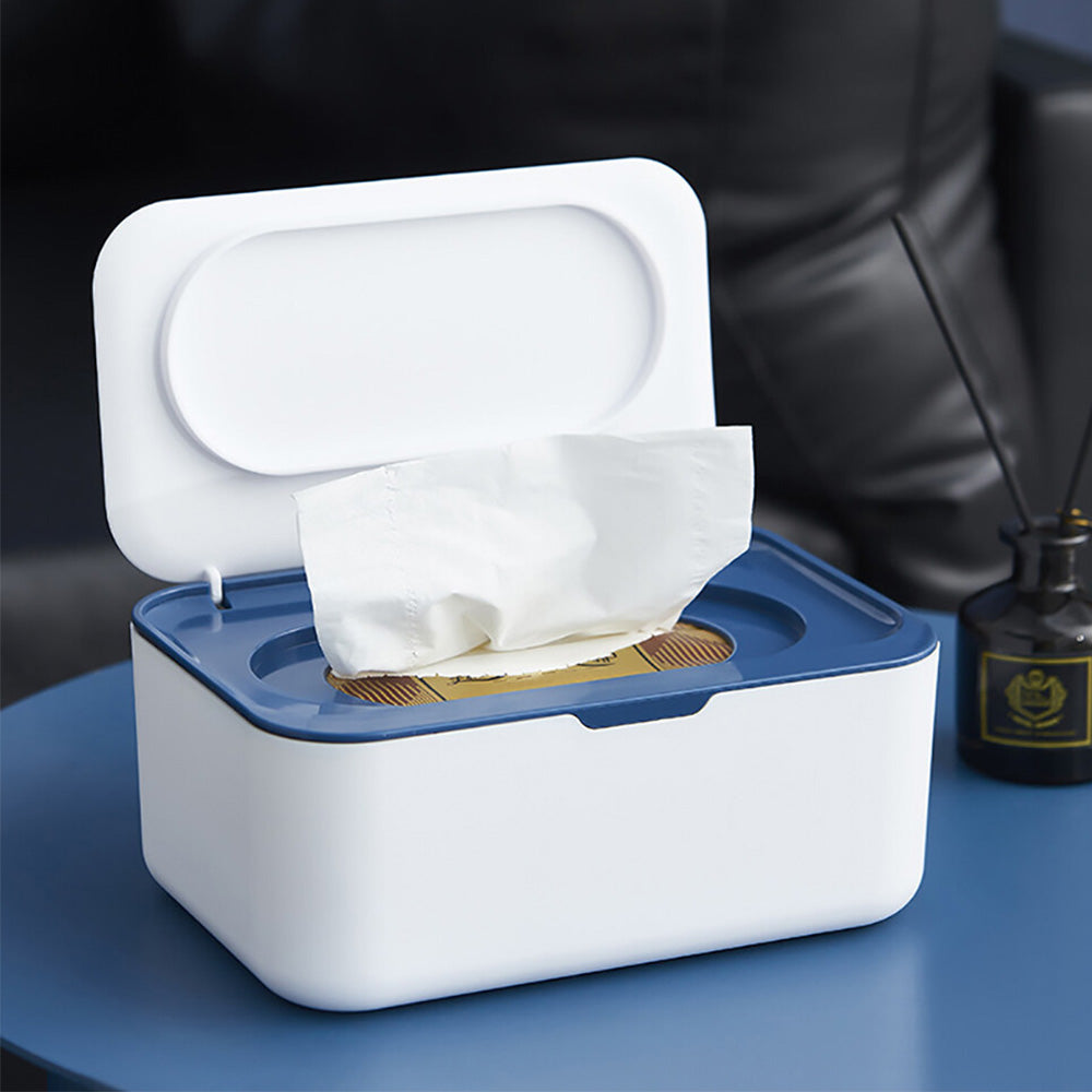 Wipes Dispenser Wipes Tissue Storage Case With Lid Refillable Wipe Holder-Blue