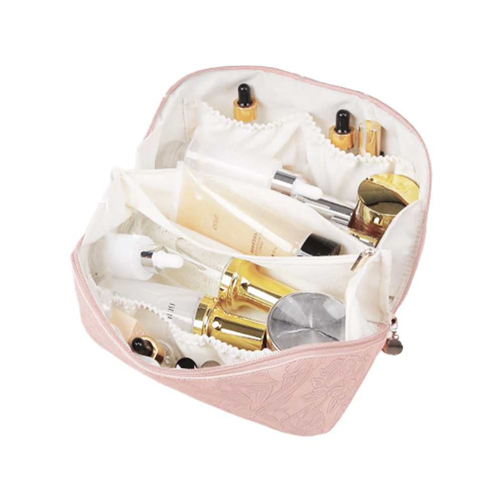 Travel Makeup Bags Wide Open Cosmetic Organizer Bag Toiletry Bag Pink