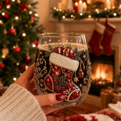 Christmas Embossed Whiskey Glass Christmas Whiskey Glass - Stocking