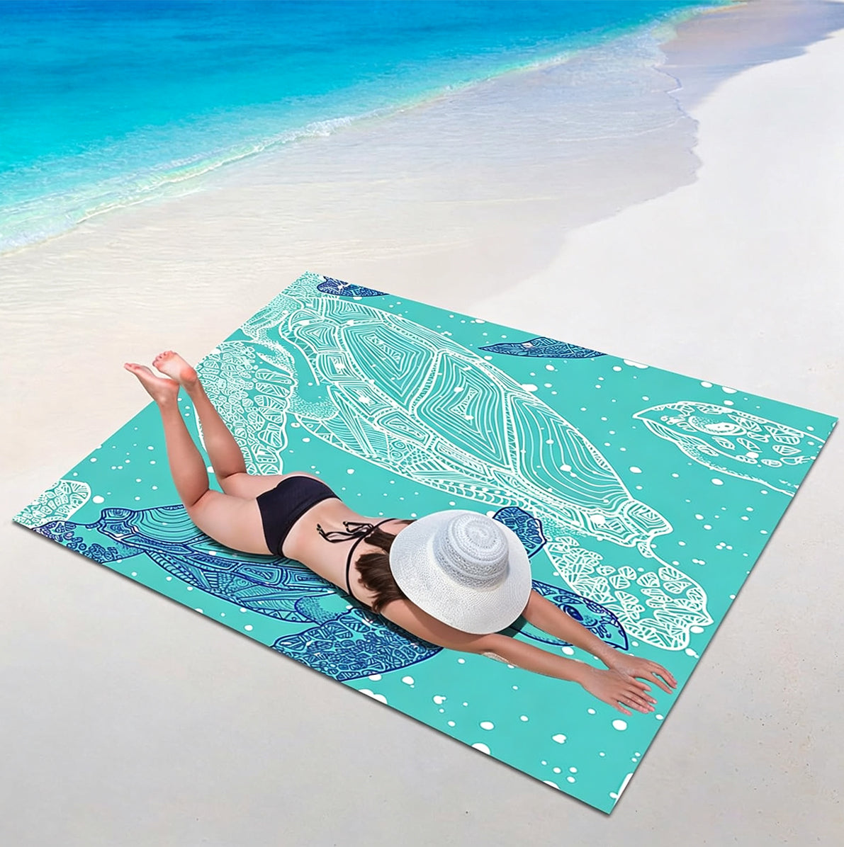 Waterproof Beach Mat Picnic Blanket with Stakes - Green