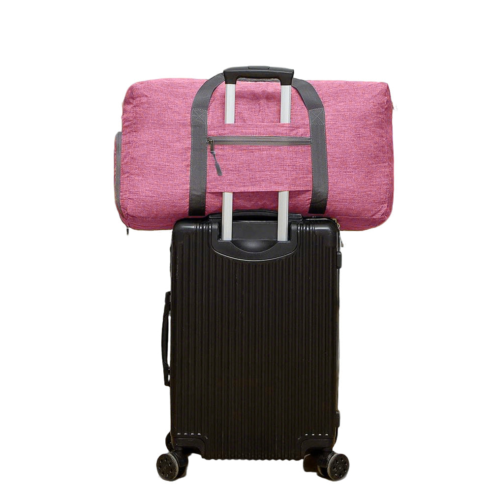 Large Foldable Travel Duffel Bag Carry-On Shoulder Bag with Shoe Compartment Pink