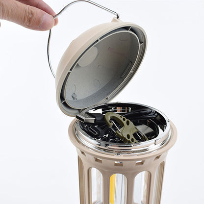 Retro Tent Camping Lantern Rechargeable Night Lamp Camping Light Beige