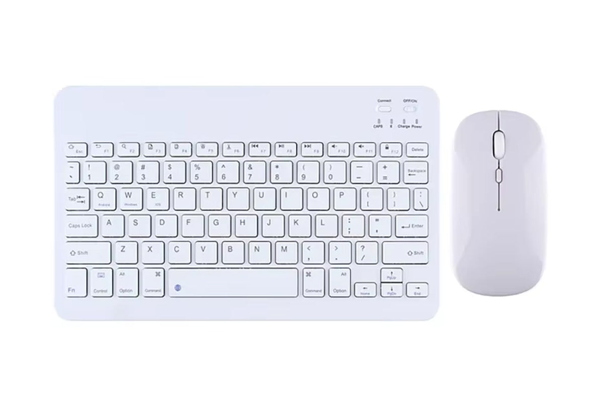 Ultra Slim Portable Wireless Bluetooth Keyboard Mouse Combo for Tablet Laptop -White