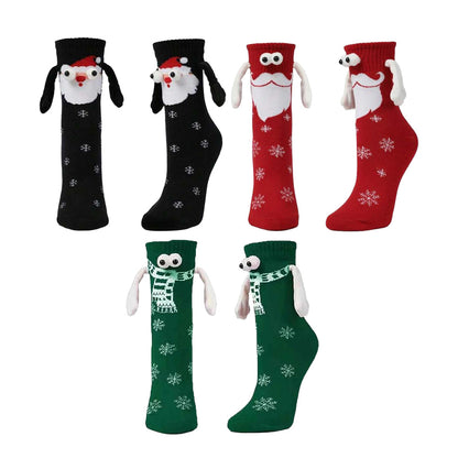 3 Pairs of Christmas Hands Holding Socks with Magnetic Hands for Couples Bestie Style 3