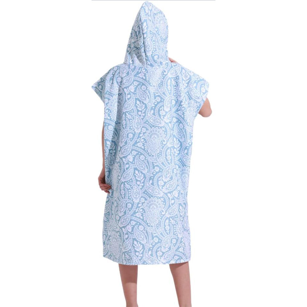 Adult Hooded Zip Up Swim Changing Robe Microfiber Beach Towel Poncho - Paisley Pattern