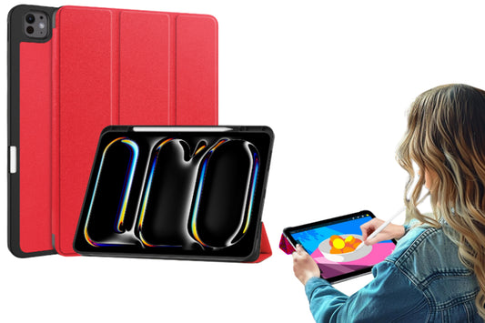 Shockproof Slim Protective Cover For iPad Pro 13 Inch With Pencil Holder-Red
