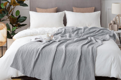Cotton Muslin Blanket Breathable Soft Muslin Throw Blanket for Adults -Light Grey