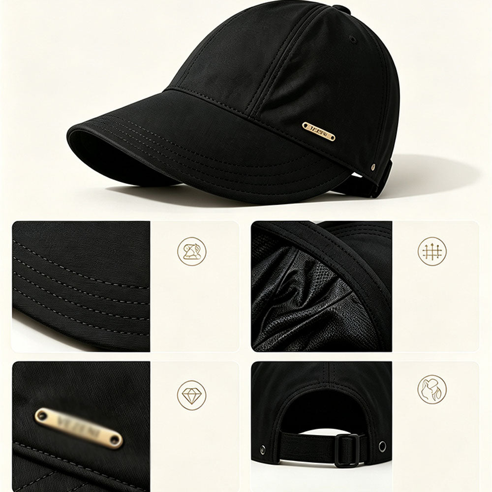 Wide Brim Quick Dry Sun Hat with Ponytail Opening and Hook - Black