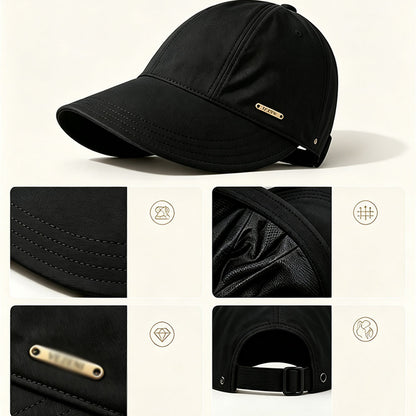 Wide Brim Quick Dry Sun Hat with Ponytail Opening and Hook - Black