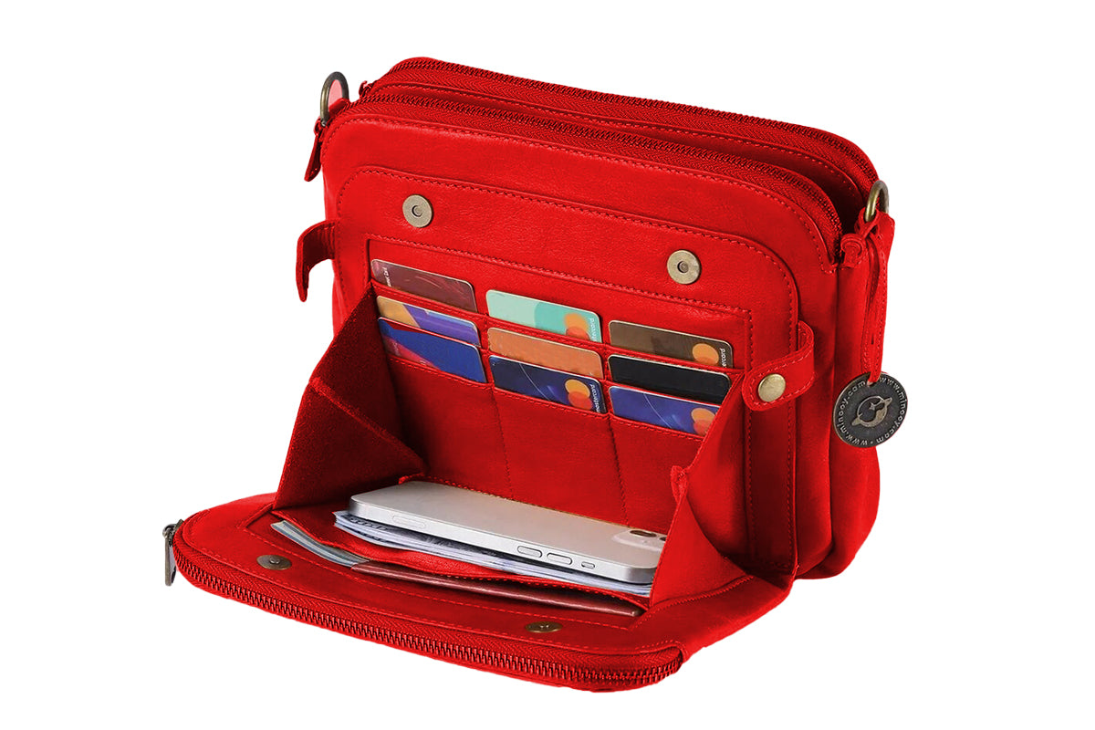 Soft Trendy Three Layer PU Leather Crossbody Purse Shoulder Bag Handbags-Red