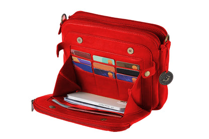 Soft Trendy Three Layer PU Leather Crossbody Purse Shoulder Bag Handbags-Red