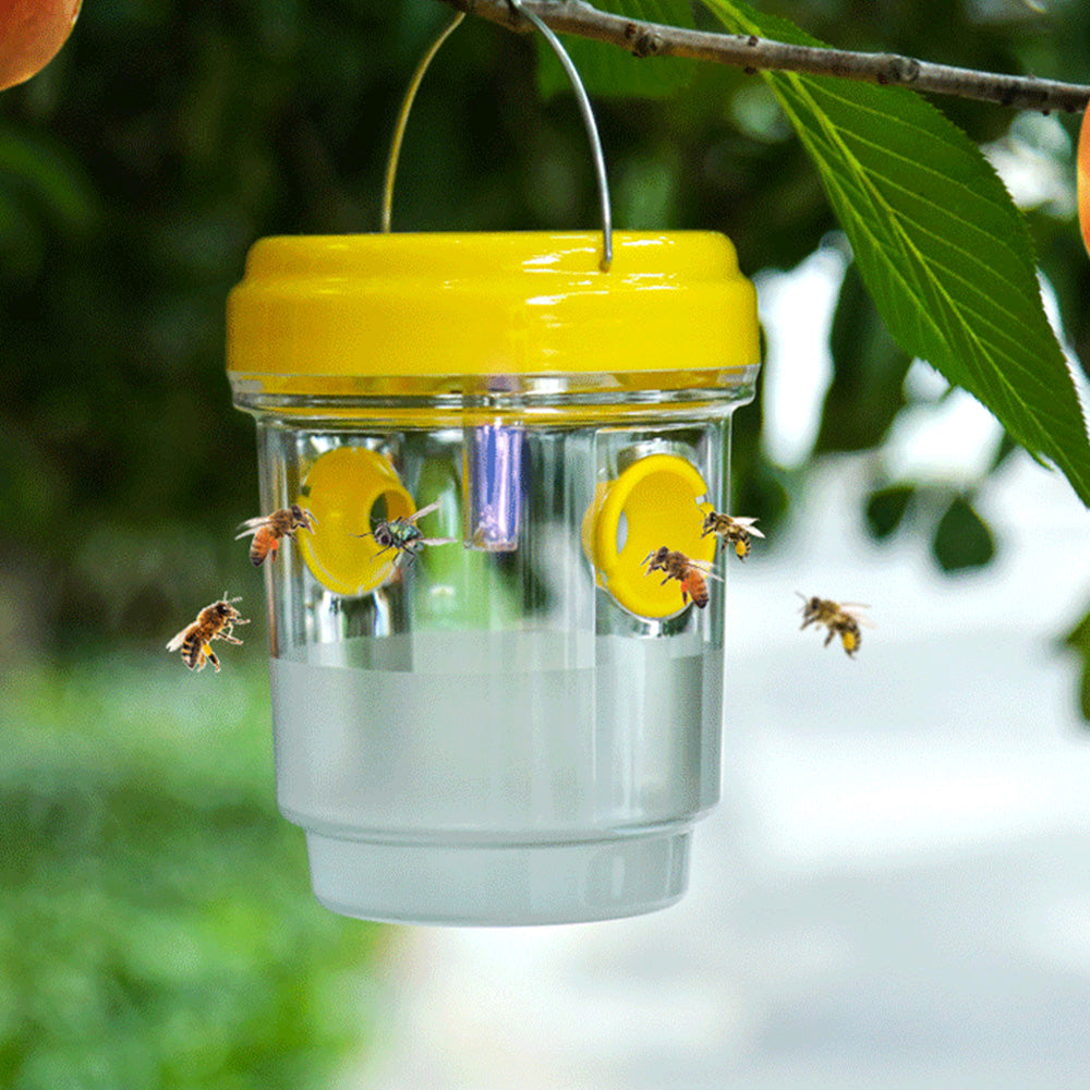 2 Pack Solar Powered Wasp Traps Outdoor Hanging Carpenter Bee Catchers Yellow