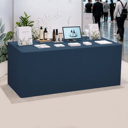 6 ft Fitted Polyester Table Cover with Skirt for Conferences and Trade Shows - Navy