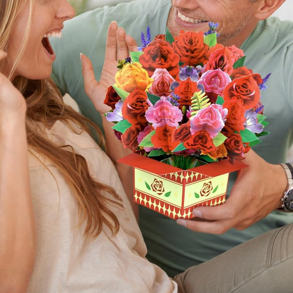 3D Popup Greeting Card Flower Paper Pop Up Cards Flower Bouquet for Mom Wife Style 4