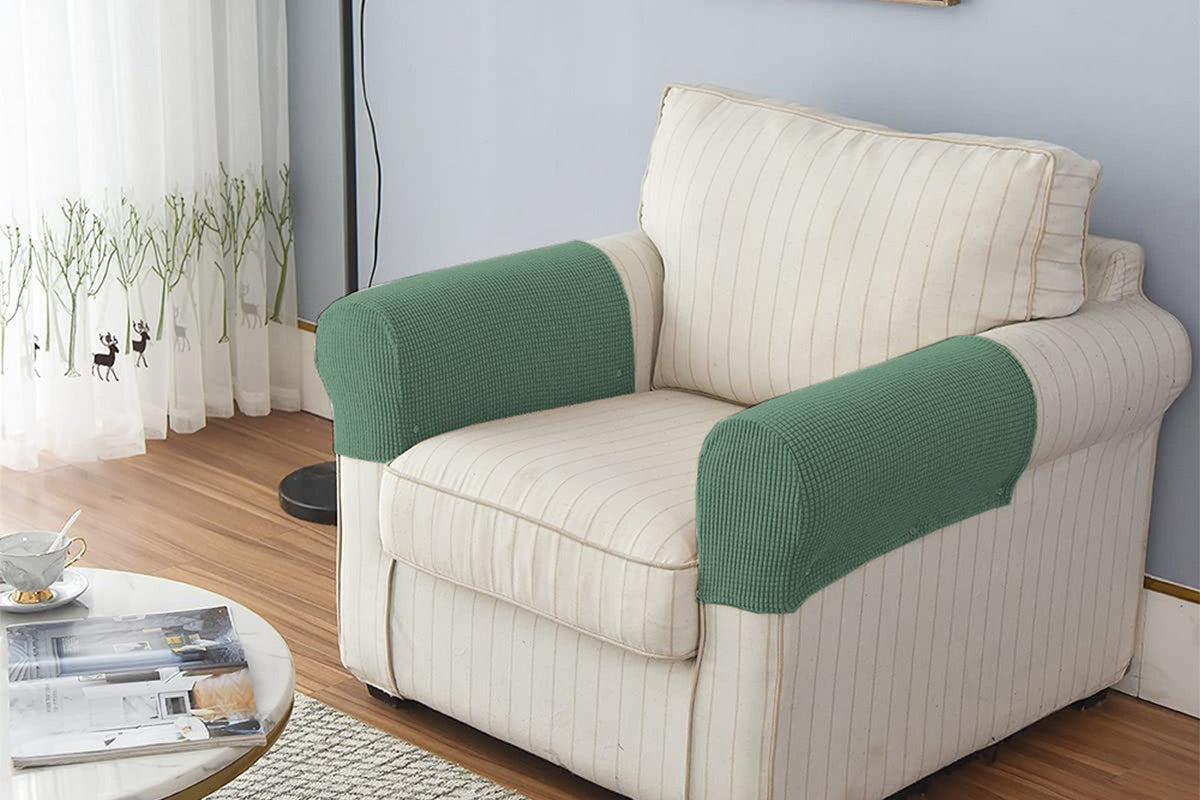 Stretch Armrest Covers Spandex Arm Covers for Chairs Couch Sofa Armchair Slipcovers-Green