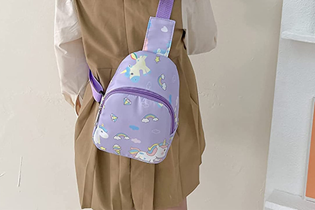 Kids Nylon Cartoon Sling Bag for Travel-Purple