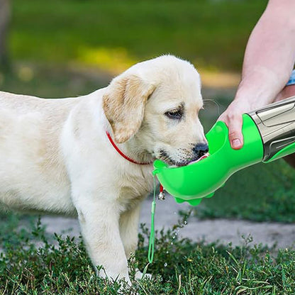 4 in 1 Pet Feeder Dog Cat Puppy Water Bottle Cup with Poop Bag Holder for Yorkie-Green