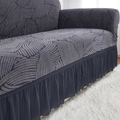Soft Couch Cover with Skirt Ruffled Stretch Sofa Cover -Grey