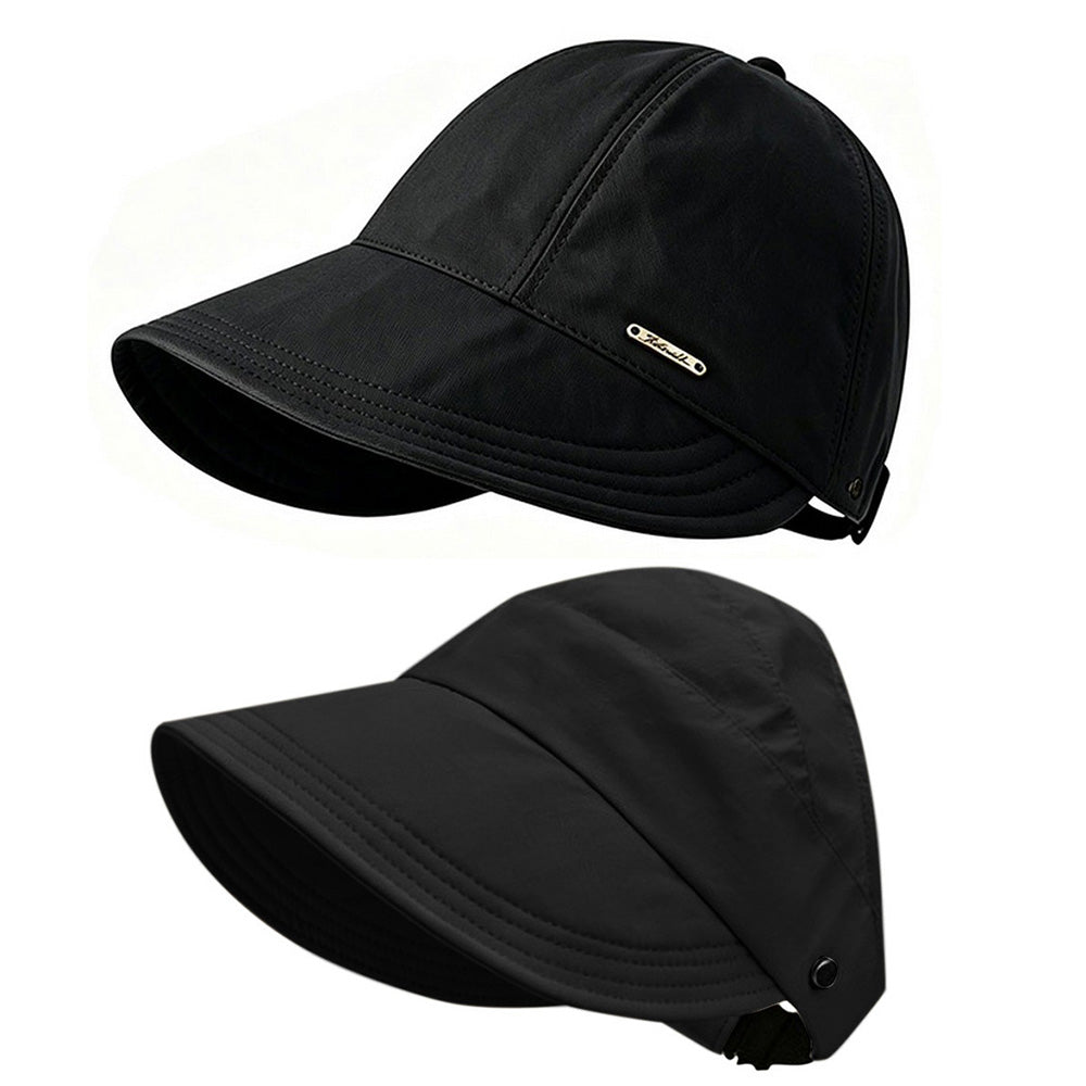 Wide Brim Quick Dry Foldable Sun Hat with Ponytail Opening - Black