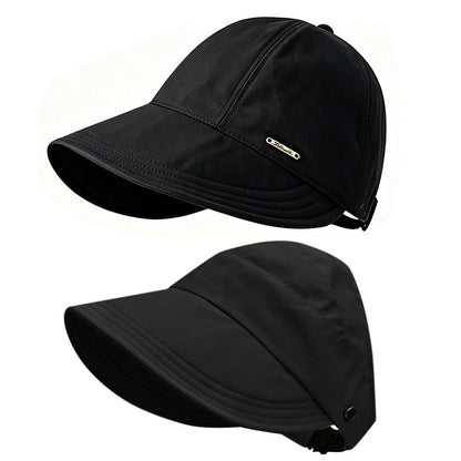Wide Brim Quick Dry Foldable Sun Hat with Ponytail Opening - Black