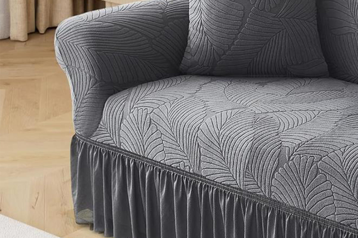 Sofa Cover with Skirt Stretch Sofa Slipcover Non-Slip Soft Couch Cover -Dark Grey