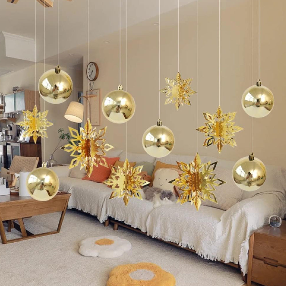 3D Paper Snowflake Hanging Decor Christmas Tree & Party Ornaments Mirror Gold