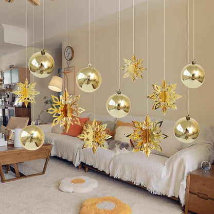 3D Paper Snowflake Hanging Decor Christmas Tree & Party Ornaments Mirror Gold