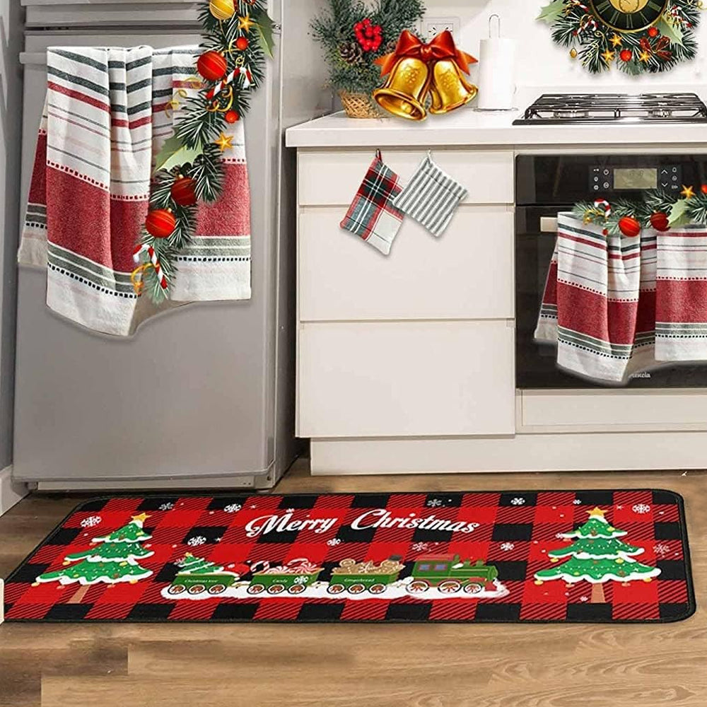 2Pcs Set Christmas Floor Mats Non-Slip Kitchen Mats Xmas Doormats Style 5