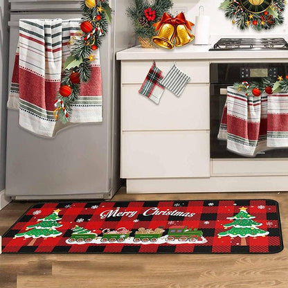 2Pcs Set Christmas Floor Mats Non-Slip Kitchen Mats Xmas Doormats Style 5