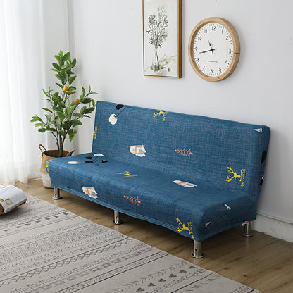 Printed Armless Futon Slipcovers Stretch Folding Sofa Bed Cover with Elastic Bottom -Navy