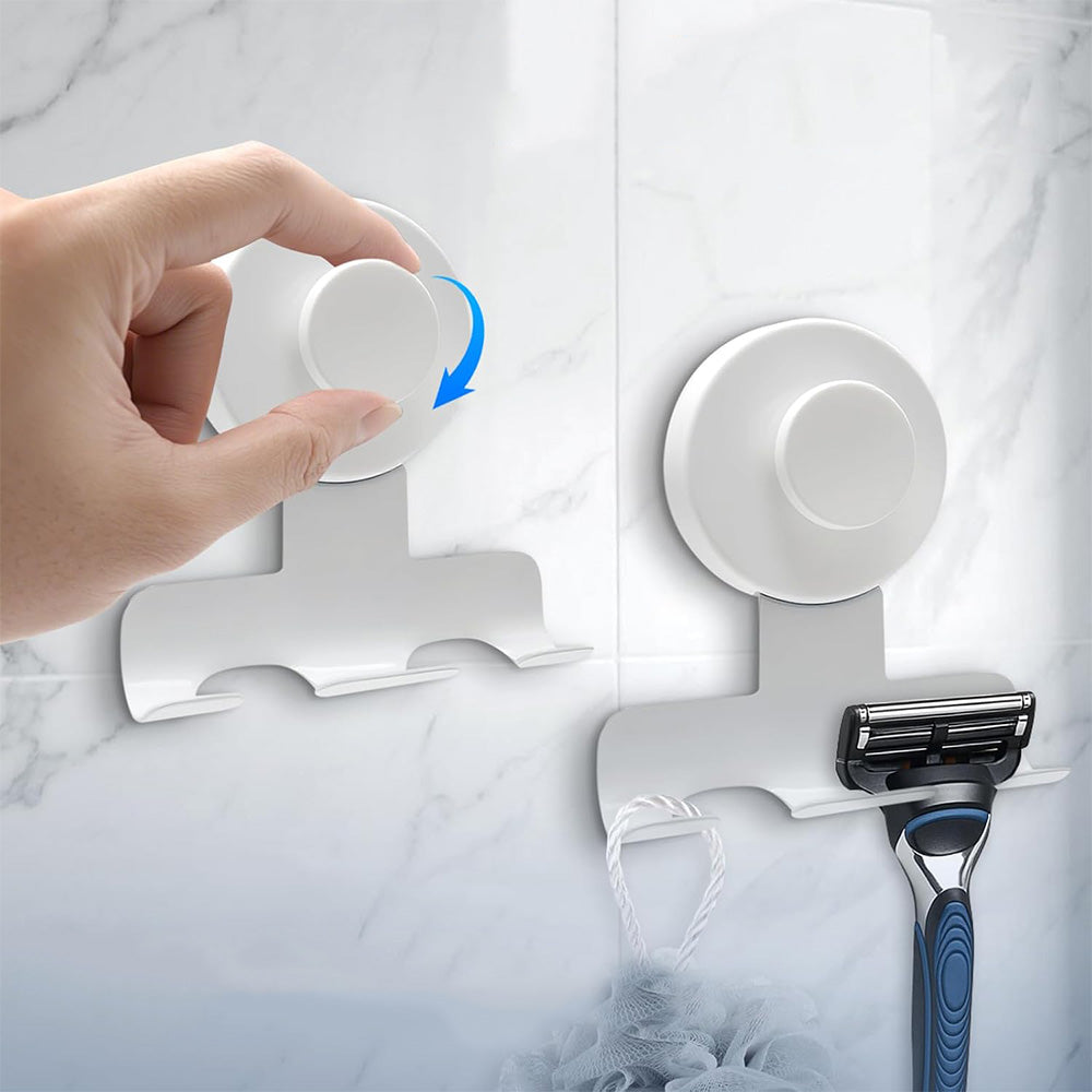 Stainless Steel Suction Cup Razor Holder Wall Mounted Bathroom Shaver Hook-White