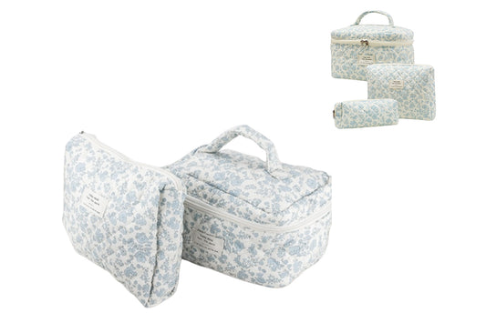 3Pcs Floral Cotton Cosmetic Bag Cute Aesthetic Floral Toiletry Organizer Bag For Women Girls-ST2