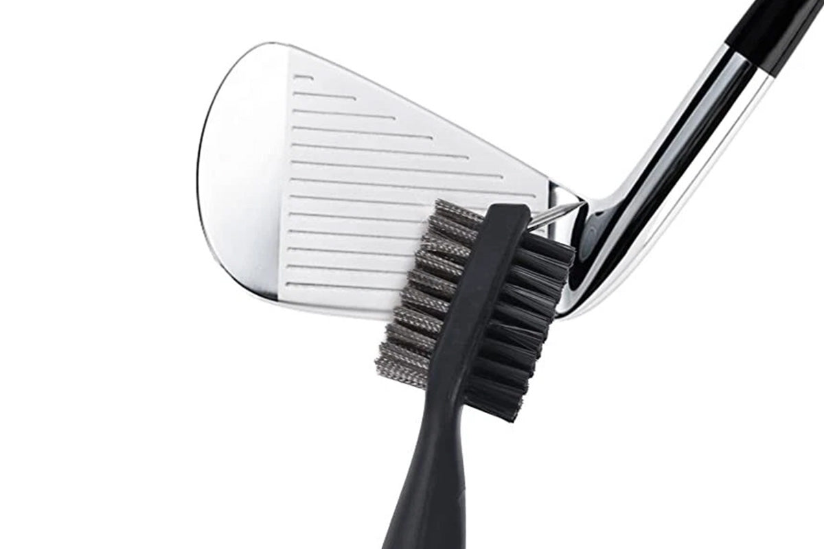 Dual Sided Golf Club Groove Cleaner Brush Tool with Retractable Carabiner -Grey