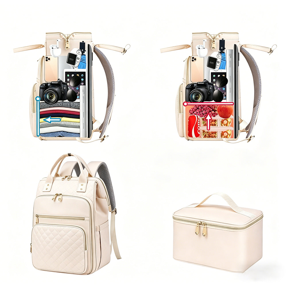 2-in-1 Lunch Backpack For Women Laptop Backpacks Travel Backpacks-Beige