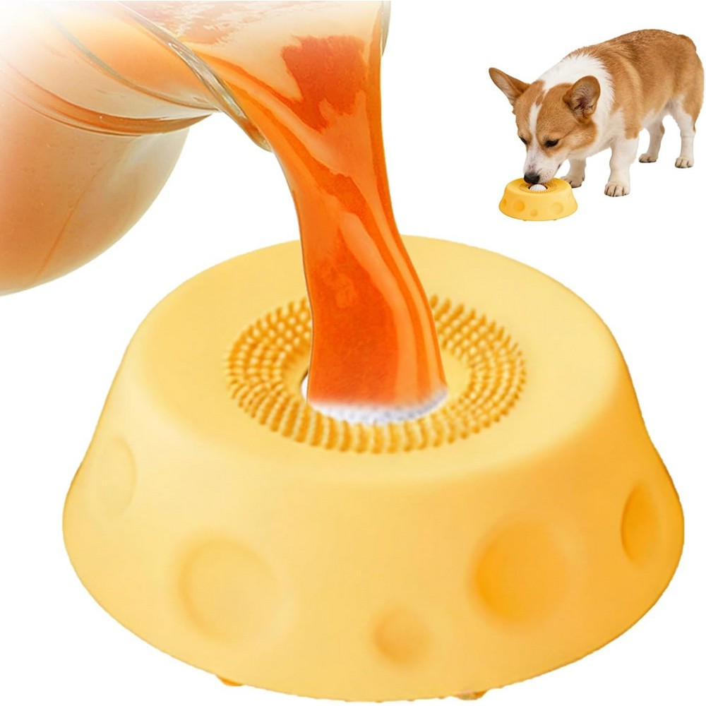 Dog Licking Bowl Slow Feeder Bowls for Yogurt Liquid Treat Interactive Dog Toys-Yellow