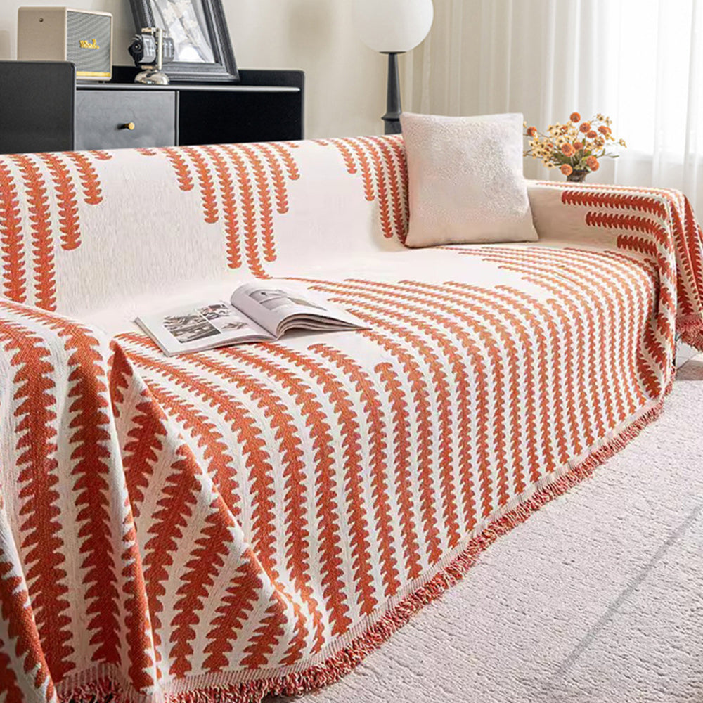 Reversible Sofa Couch Cover Boho Chenille Blanket Orange