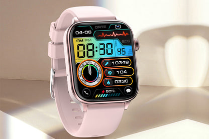 Smart Watch 1.96-Inch ECG Fitness Tracker with Heart Rate Blood Oxygen Blood Glucose Uric Acid and Blood Lipid 100 Sports Modes Activity Tracker-Pink