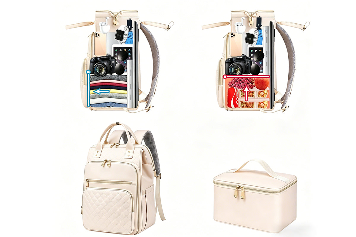 2-in-1 Laptop Lunch Backpack - Beige