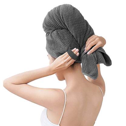 Microfiber Hair Drying Towel Hair Turbans with Elastic Strap Gray