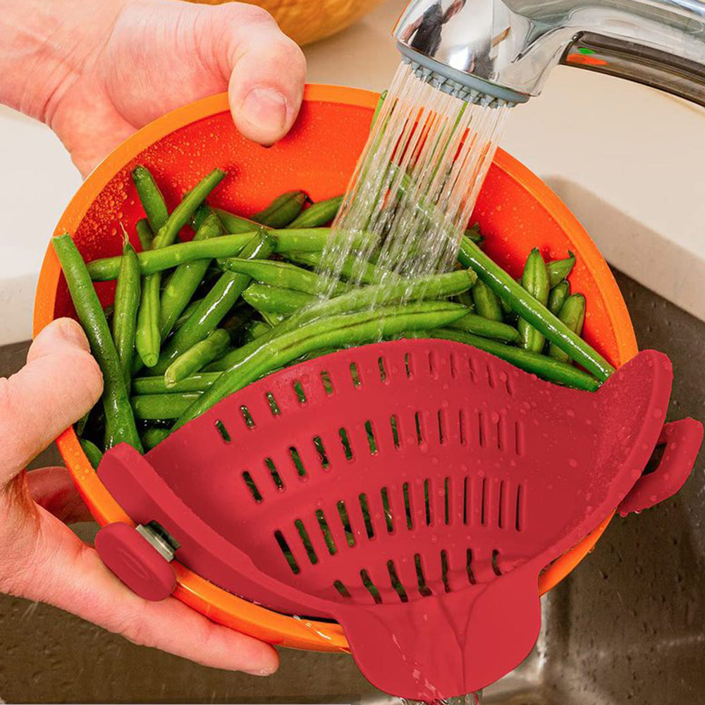 Clip-On Silicone Kitchen Strainer ââ‚?For Pasta  Noodles  Vegetables  Fruit Red