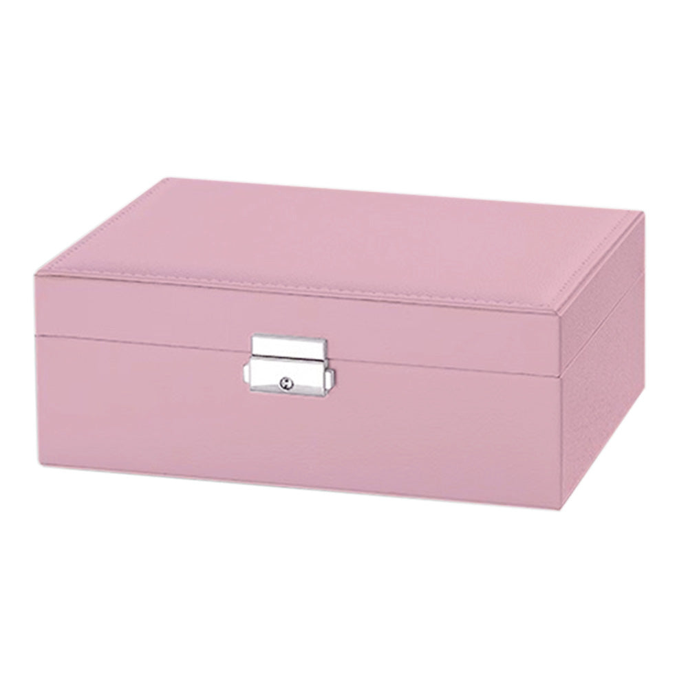 Jewellery Organiser Case Box Holder Storage Earring Ring Display with Lock and Key-Pink