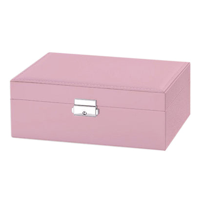 Jewellery Organiser Case Box Holder Storage Earring Ring Display with Lock and Key-Pink
