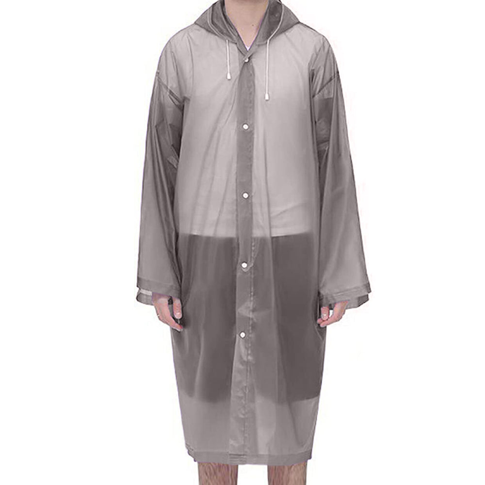 Reusable Unisex Raincoat Non-Disposable Raincoat Waterproof Hooded Poncho Grey